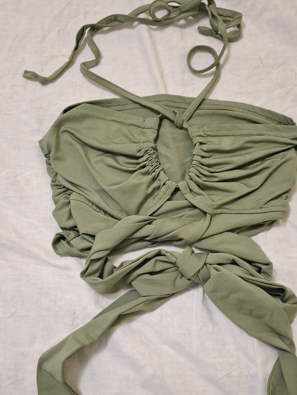 Skue Olive Green Tie-Front Strapless Crop Top Size S